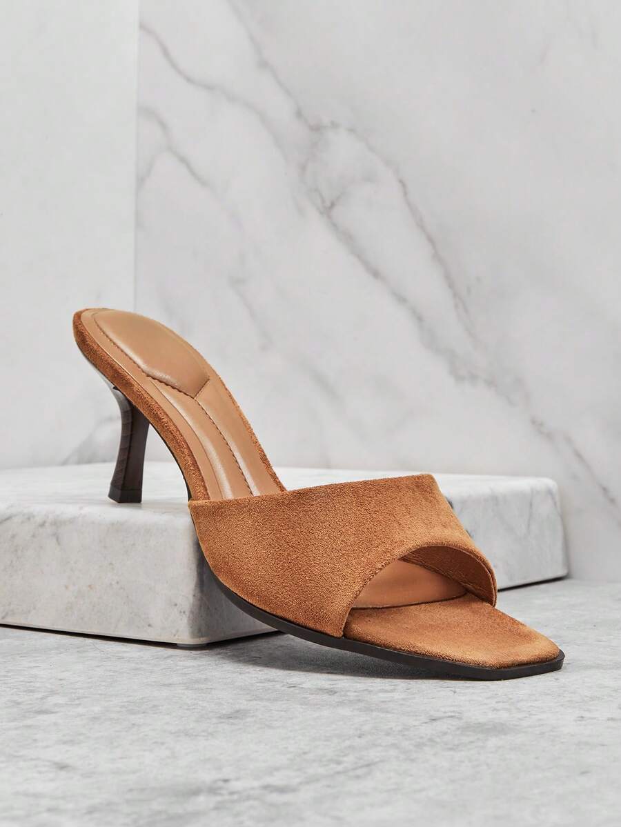 SHUZIA Women's Fashionable Faux Suede Heeled Sandals - Camel - View 1