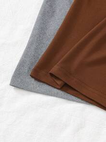 SHEIN 2 Sets Boy Pajamas, Featuring Light Gray & Navy Blue Long Sleeve Tops With Gray & White Plaid, And Navy Blue Loose Fit Pants, Stretchy Knit Fabric, Machine Washable, Comfortable Fit, Family Matching Outfits (2 Sets Sold Separately) - Multicolor - View 5