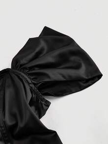 SHEIN MOD 一件式露肩系带黑色中长连衣裙 - 黑色 - 查看 5