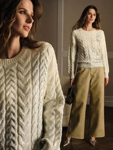 MOTF PREMIUM SUÉTER DE PUNTO TRENZADO CON HOMBROS CAÍDOS - Plateado - Ver 8