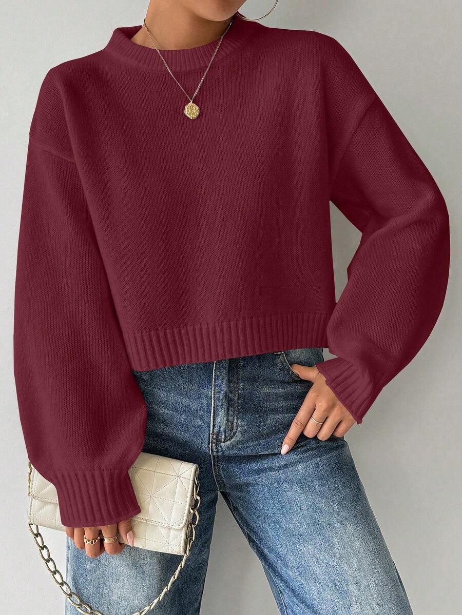 Celisse Jersey blanco de cuello redondo de manga larga, de unicolor y estilo casual para mujer Tropiluxe - Rosa Roja - Ver 1