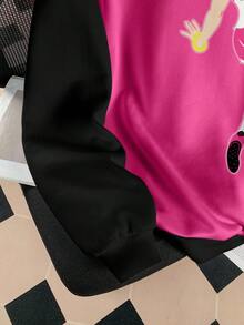 Betty Boop x SHEIN Women's Casual Colorblock Cartoon Pattern Round Neck Drop Shoulder Oversize Sweatshirt, Autumn