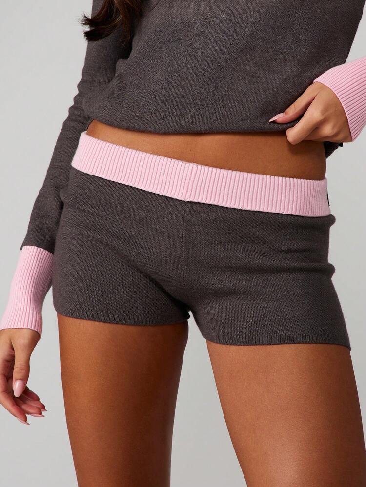 Missguided x Playboy Ribbed Knit Shorts With Pink Contrast Trim Script Logo Loungewear