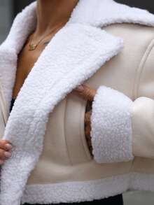 SAYEHFBABY 秋冬女士短款毛领PU皮夹克 - 杏色 - 查看 3