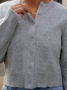 SAYEHFBABY Women's Solid Color Single-Breasted Casual Short Cardigan Grey Cardigan In Fall/Winter ,Petite Women - Grey - View 6