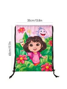 DORA | SHEIN 1 件卡通印花抽绳背包，可调节肩带，健身包，帆布背包，休闲包，旅行包，运动沙滩包，朵拉 - 粉色 - 查看 4