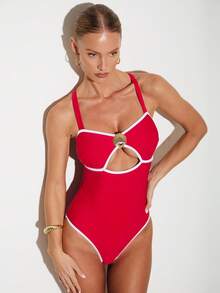 Shapewave Damen Bauchkontroll-Badeanzug, eleganter einteiliger Badeanzug in Muschelfarbe