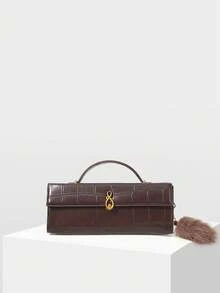 MOTF PREMIUM 女士优雅复古鳄鱼压纹手提包，搭配精致五金锁扣和毛绒挂饰，适合日常通勤购物场景 - 咖啡 - 查看 2