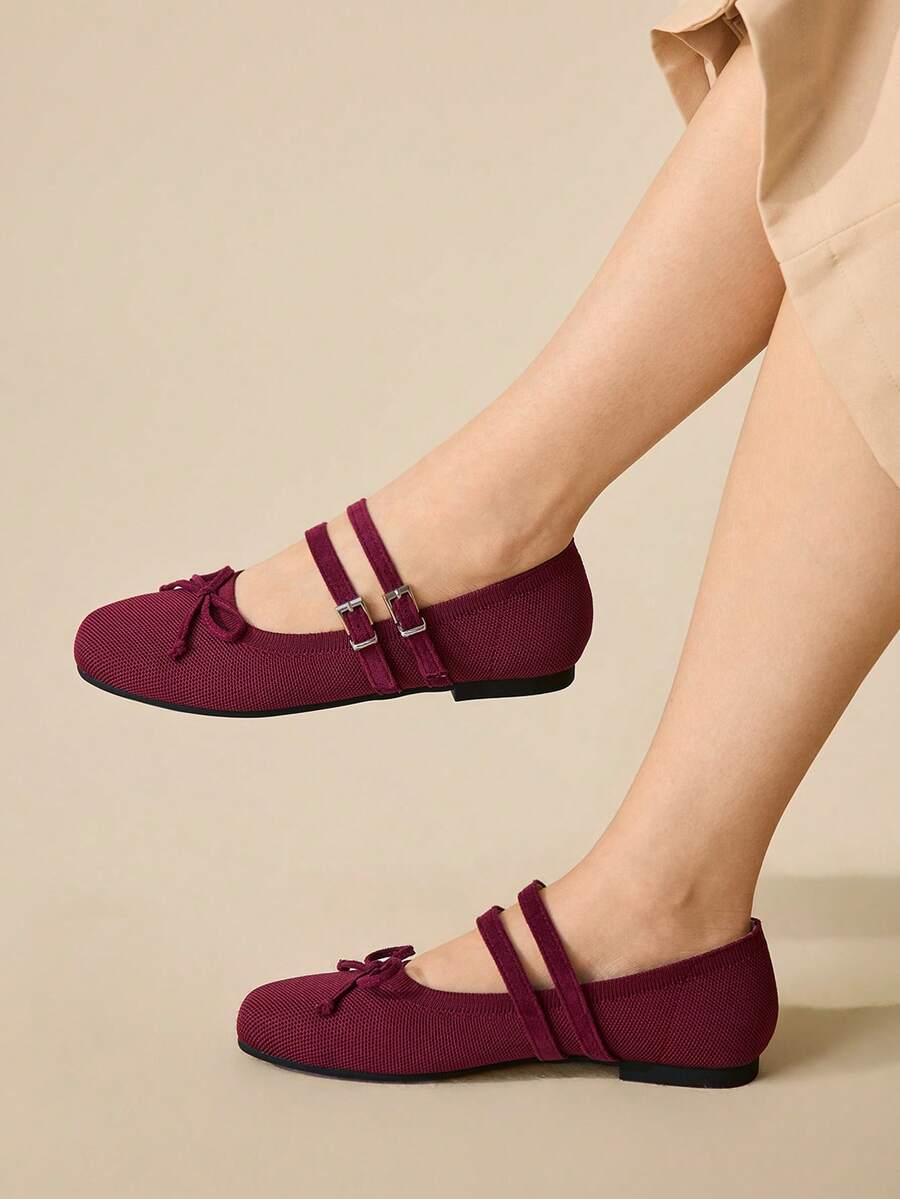 CUCCOO BASICS 女士时尚玛丽珍圆头平底鞋 - 酒紅色 - 查看 1