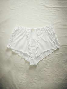 Lowkey Lull 1条白色荷叶边柔软舒适大码内裤，适合居家、日常穿着、度假，打造IG风格休闲Y2K秋季睡衣风，轻松舒适