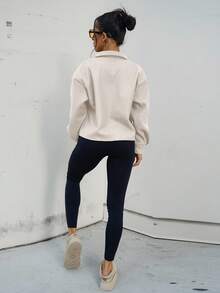 SAYEHFBABY Flap Pocket Drop Shoulder Button Front Overcoat In Fall/Winter - Apricot - View 2