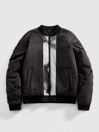 Street Life جاكيت بيسبول ذات طوق سحاب ولون متباين، شتوية