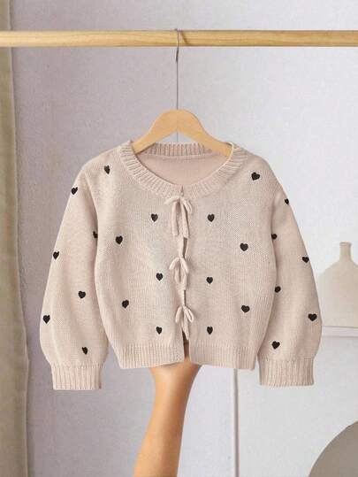 SHEIN Pink Knit Sweater For Young Girls, Bow Decor, Cute & Casual, Soft & Comfortable, Versatile, Suitable For Home, Party, And Holiday Cute Cardigan Kids Cardigan For Girls Kids Sweaters For Girls Button Girl Cardigan Sweater Strawberry Cardigan Kidscozy Fall & Winter Styles