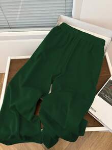 GlowEve Celana Jogging Wanita Model Lurus dengan Hiasan Rhinestone, Pinggang Tinggi, Tali Serut, Potongan Longgar - Dark Green - View 2