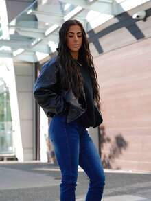 SAYEHFBABY Jeans skinny con bottoni arricchiti, in vita alta, effetto vissuto nello stile Y2K, con fodera termica, jeans skinny con tasche, jeans in denim spesso per autunno e inverno