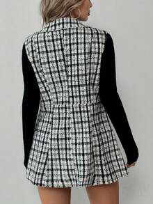 Juhart Ensemble 2 pièces grande taille pour femmes, composé d'un gilet à motif écossais et d'une jupe mi-longue évasée. Élégant pour les déplacements quotidiens