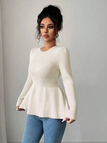 Selianne Women's Sweet & Elegant Waist Cinched Flared Hem Pullover Sweater Dress, Pink, Autumn/Winter