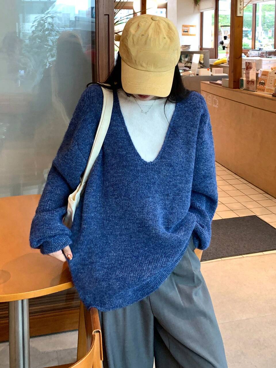 Women's V-Neck Versatile Korean Style Casual Long Sleeve Sweater