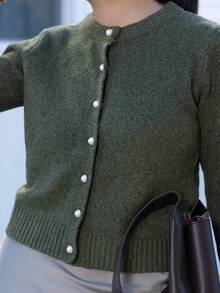 Melissa Matos Women's Minimalist Versatile Solid Color Cardigan Fall Winter Cloth For Women - Army Green - View 5