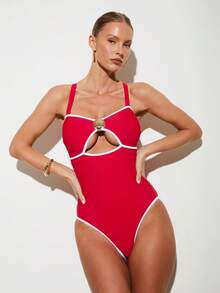 Shapewave Damen Bauchkontroll-Badeanzug, eleganter einteiliger Badeanzug in Muschelfarbe