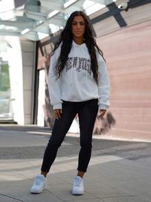 SAYEHFBABY Casual Leopard Print New York Graphic Hooded Loose Fit Thick Fleece Sweatshirt For Women, Suitable For Autumn/Winter,Long Sleeve Tops Back To School Fall And Winter Clothing Hoodie - White - View 6