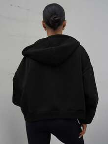 SAYEHFBABY Moletom com Zíper Duplo Casual, Aeroporto, Volta às Aulas, Outono Inverno - Preto - Visão 2