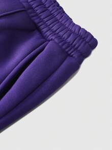 ROMWE MEN Street Life 男士休闲街头美式英伦图案印花直筒运动裤，秋冬 - 紫色 - 查看 8