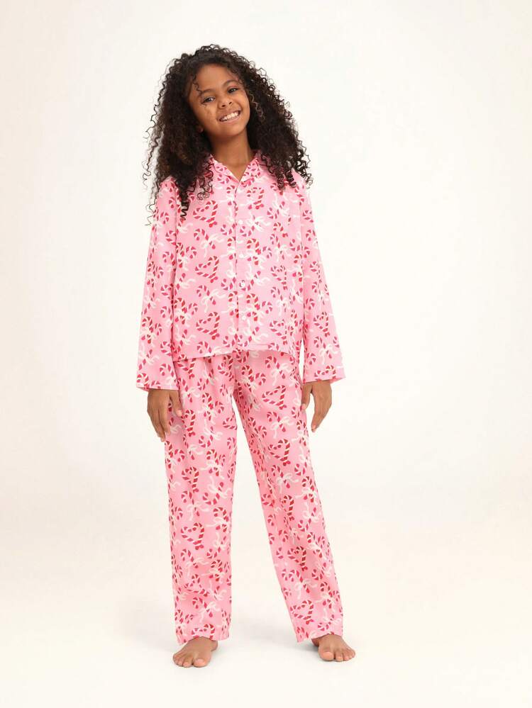 크리스마스 캔디 케인 프린트 파자마 세트