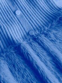 Maweii Plus Size Women Solid Color Elegant Fitted Fuzzy Heart Knitted Sweater Dress - Blue - View 7