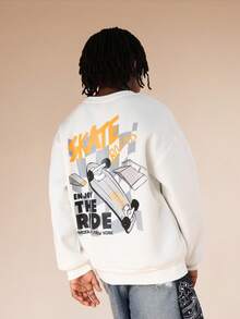 SUMWON Boys Skateboard Graphic Crew Neck Sweatshirt With Back Print Design Casual Pullover - White - View 1