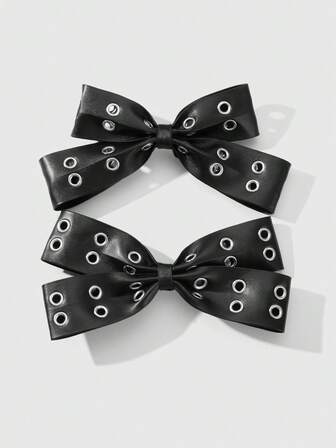 Grunge Punk 2 Stück Y2K Stil Vintage Elegant Punk Gothic Schwarze Leder Doppel-Luftauslass Schleife Dekor DIY Haarspange Haarklammer, geeignet für Schwestern, Freunde für den täglichen Gebrauch oder als Geschenk zu Feiertagen, Halloween