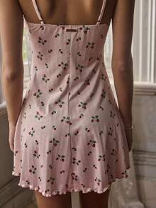 Aralina Sleepwear Women's Printed Gathered Tie Front Sleep Slip Mini Dress, Christmas And Valentine's Cute Pajamas - Pink - View 5