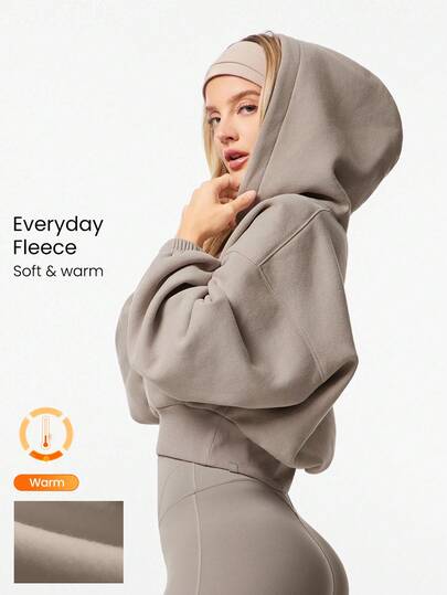 GLOWMODE Everyday Fleece Cozy Camper Soft Lightweight Warm Relaxed Fit Cropped Hoodie Sweatshirt Autumn Winter Outdoors Daily Casual Wear