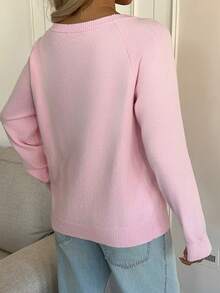 CovetEZ Pink Deer Pattern Asymmetric-Shoulder Long Sleeve Casual Knit Pullover Sweater,Christmas Sweater Women - Pink - View 2
