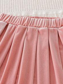 Genkimix Kids 春秋新款甜美蝴蝶装饰V领长袖开衫+手工褶皱丝绒迷你裙两件套，女童