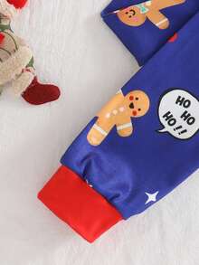 2pcs/Set Piyama Anak Perempuan Motif Manusia Kue Jahe Hijau Warna-warni Bahan Fleece Lembut Lengan Panjang Atasan dan Legging - Royal Blue - View 5