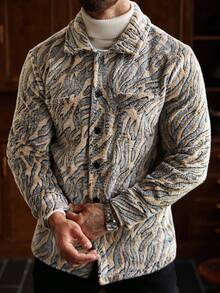 Manfinity LEGND 男士舒适法兰绒长袖斑马纹抓绒外套 - 黃色 - 查看 6