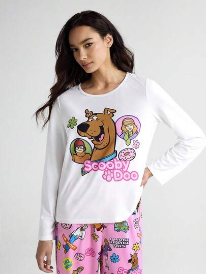 SCOOBY DOO Cartoon Pattern Round Neck Long Sleeve Top Pants Pajama Set, Sleeping Wear Women Schattige Sleep Dog Pyjama Women, Fall Clothes view 6