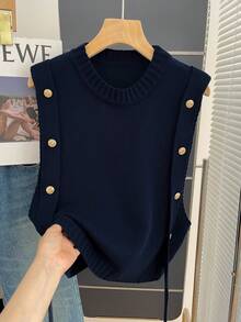 INAWLY 宽松无袖毛衣背心 - 藏蓝色 - 查看 4