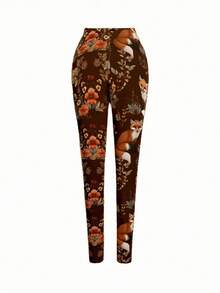 EMERY ROSE Quần bó bó co giãn họa tiết cáo và hoa quyến rũ dành cho nữ - Chất liệu polyester pha trộn thoải mái, cạp chun, mặc được mọi mùa - Nhiều màu - Xem 2
