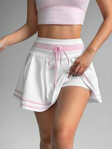 Dewbera Quần thể thao mùa hè thắt nút họa tiết sọc khối màu - trắng - Xem 4