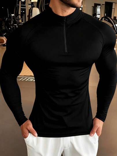 Manfinity Sport PWRUP Herr Sport Casual Dragkedja Halv Dragkedja Långärmad T-shirt Träningskläder Löpar-T-shirts & Linnen Träningstoppar Gymtopp Höst Kompressionströja Andningsbar T-shirt Höst