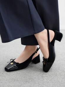 CUCCOO BIZCHIC Giày bít mũi cổ điển gót thấp màu đen dành cho nữ, thích hợp cho mùa xuân và Giáng sinh. - màu đen - Xem 3