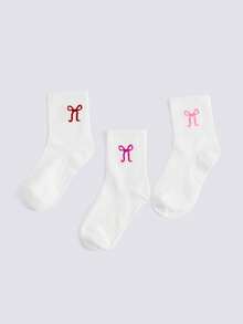 Loungeista 3 Paar Schleifenmuster Crew Socken, Lässig Alltagstragen, Herbst