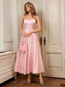 Selianne Váy satin cao cấp thanh lịch, không dây, bó eo, phù hợp cho tiệc, tiệc tùng và các dịp trang trọng - Hồng - Xem 4