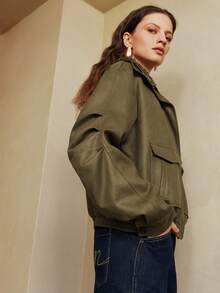 EMERY ROSE Áo khoác đi làm thường ngày bằng da giả có túi khóa kéo dành cho nữ - xanh quân đội - Xem 4