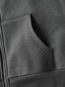 SHEIN Tween Girl Grey Solid Color Hooded Sweatshirt - Grey - View 5