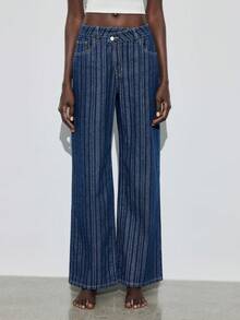 Maija Retro Striped Jeans, New Autumn/Winter Style, High-Quality Textured Blue Casual Straight Leg Pants Winter Old Money Style Jeans