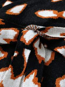 SHEIN Clasi 2024新款时尚豹纹交叉V领女式毛衣连衣裙 - 黑色 - 查看 5