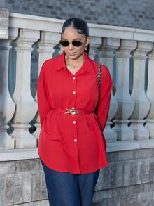 Melissa Matos Women's Simple Solid Color Casual Blouse Fall Cloth For Women - Red - View 6